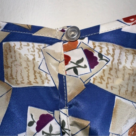 Vintage, Kathy Lee blouse, 90s blue and fruit w/ Tan envelope pattern size 8 - Picture 6 of 11